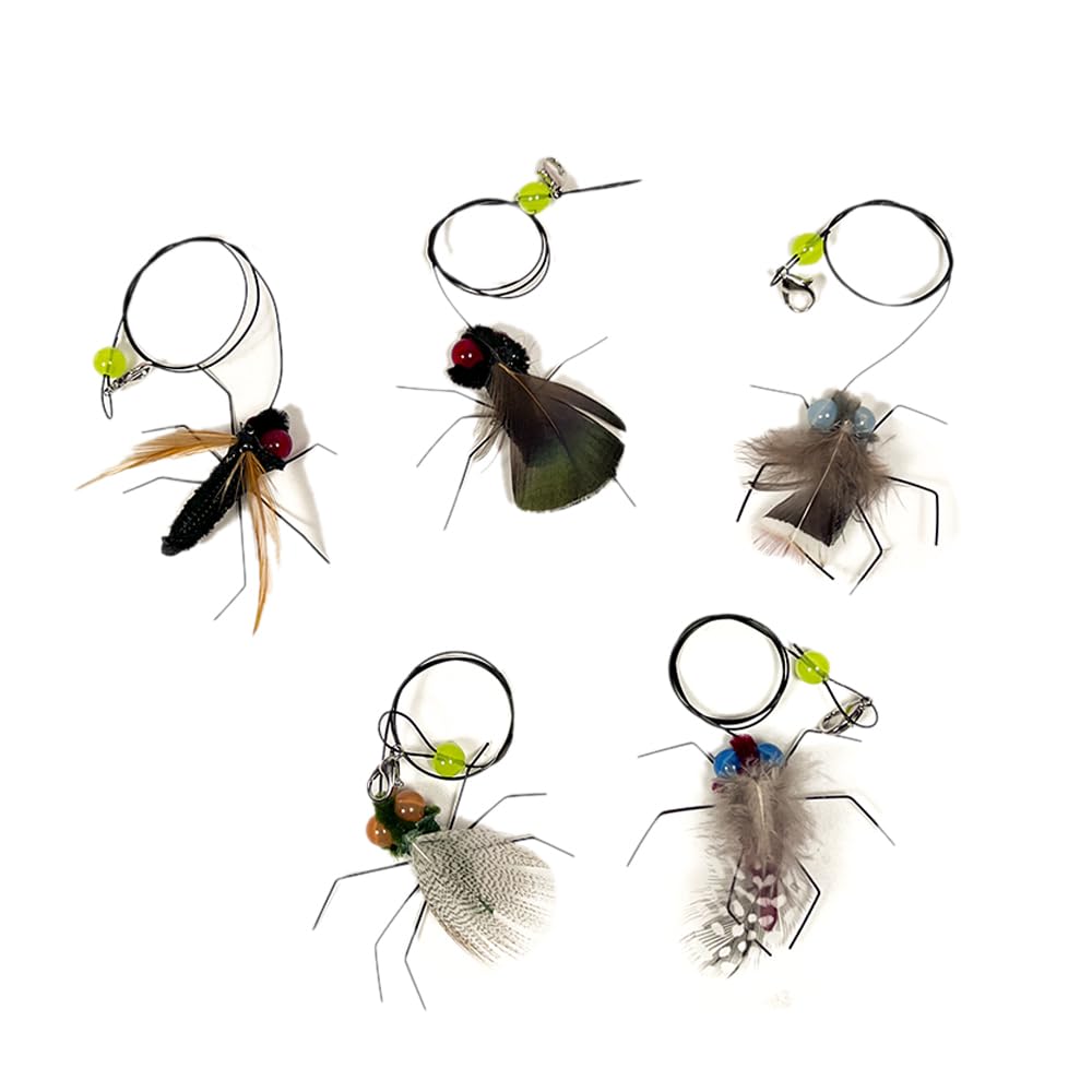 Tutuone Cat Feather Toy Refills Flies with Cord 5pcs Interactive Cat Toy Kitten Toys Teaser Wand Attachments Refills Cat Fishing Pole Toys (5pcs Refills)