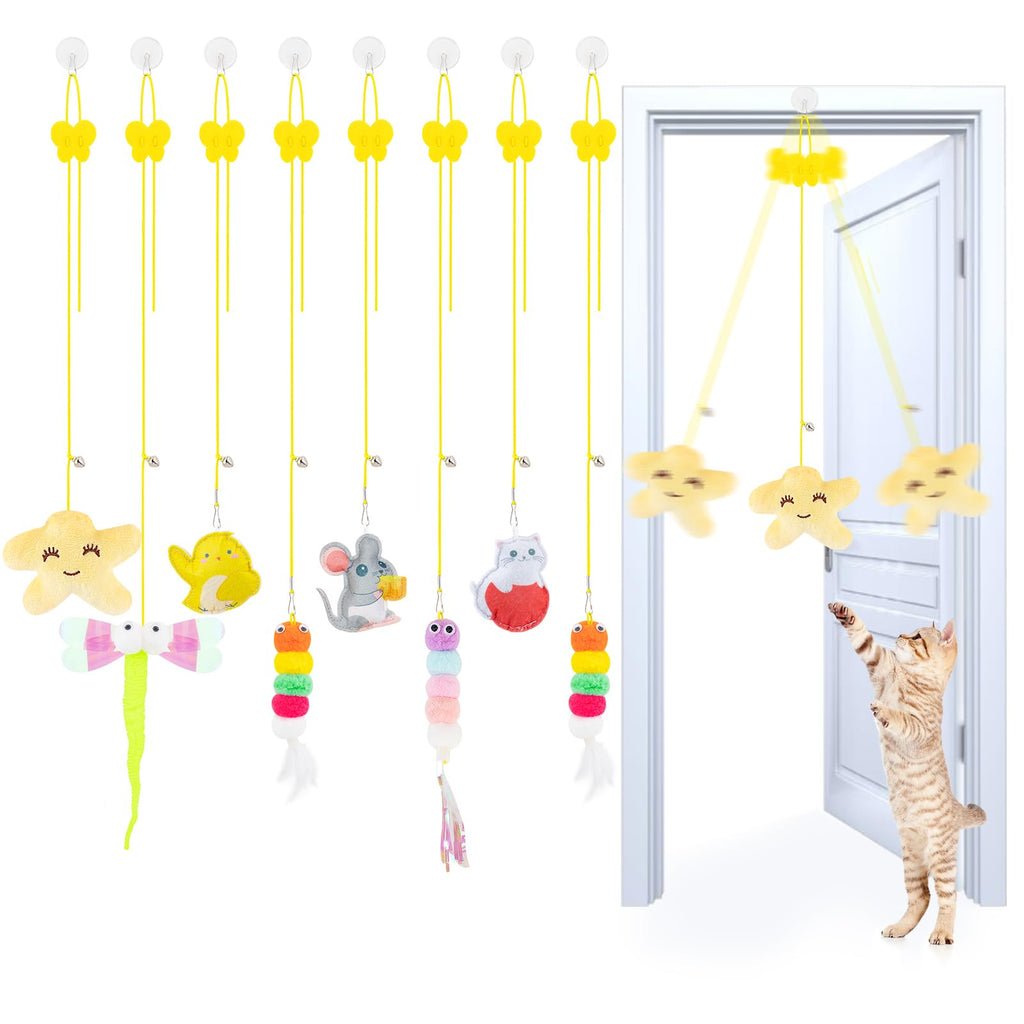 8PC Interactive Cat Toy Cat Feather Toy Hanging Cat Toy Cat Door Toy Retractable Cat Teaser Hunting Toy Door Hanging Kitten Mouse Toy Door Frame Hanger for Indoor Cat Mental Physical Play