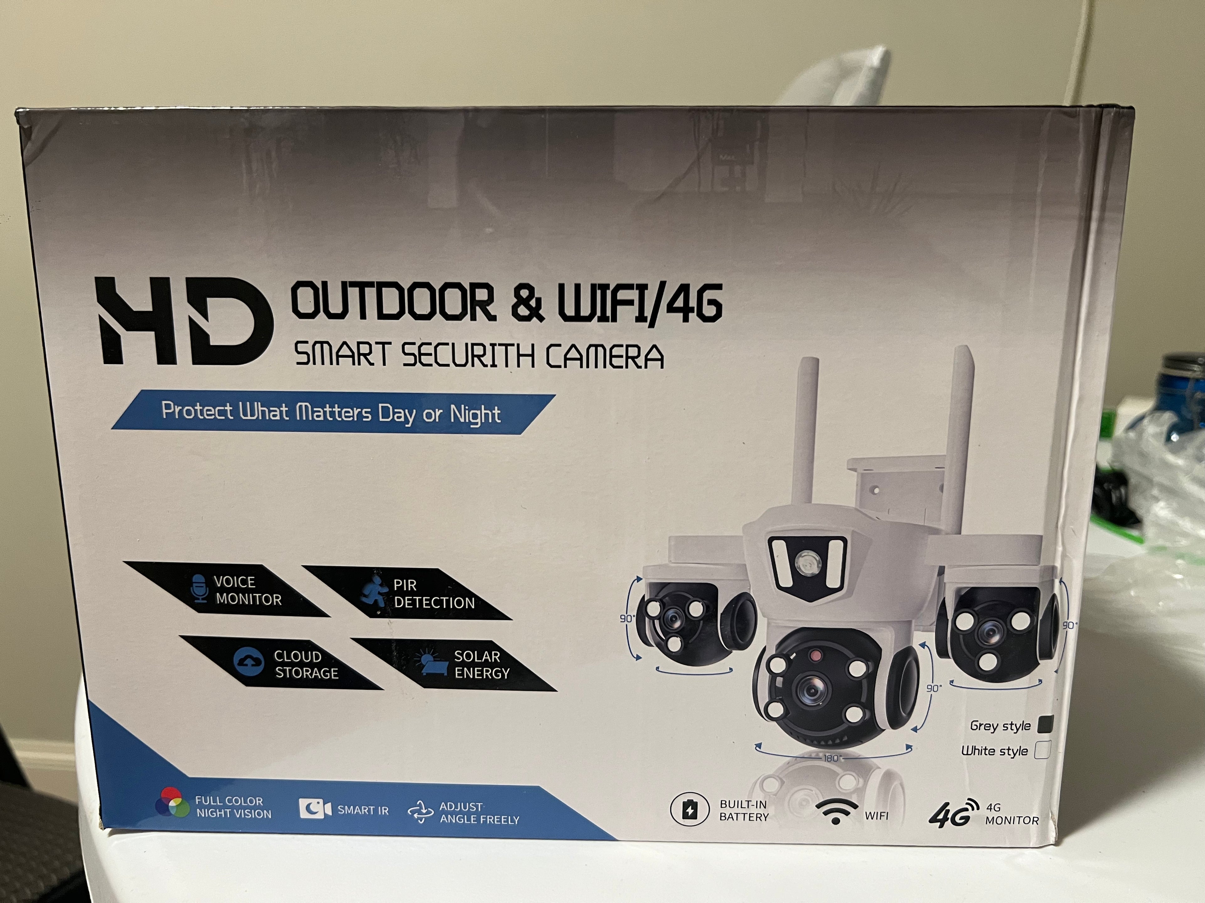 Solar Wireless 3-Lens WiFi PTZ Security Camera, Side Cameras with Adjustable All-Angle Arm, 2K 360° View, Auto Tracking, Spotlight, 2 Way Audio