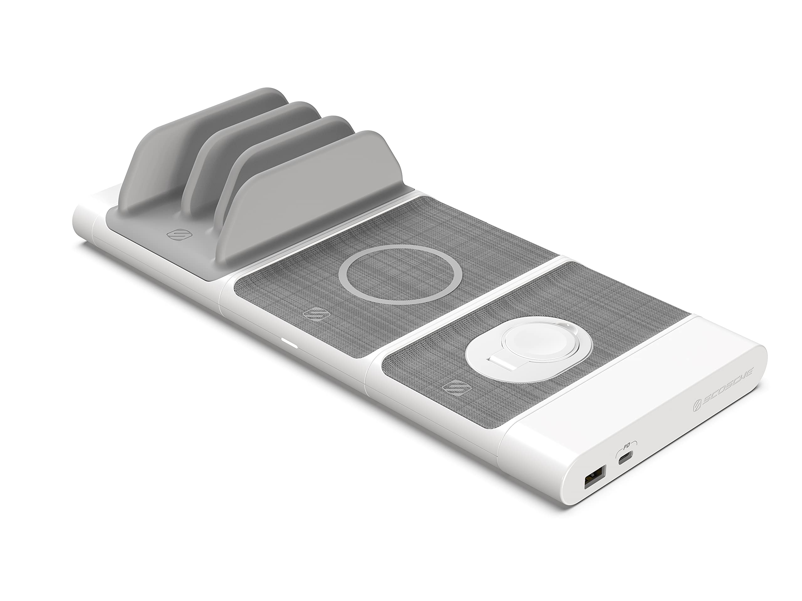 Scosche BLKIT2WT BaseLynx Modular Charging System with a Qi-Certified Wireless Charging Station Apple Watch Charger Dual End Cap Charger & Multi Device Charging Station w/ Two Apple Lightning Cables
