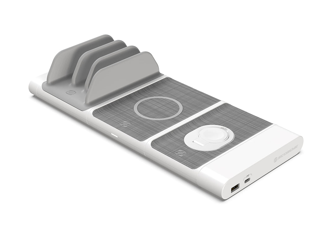 Scosche BLKIT2WT BaseLynx Modular Charging System with a Qi-Certified Wireless Charging Station Apple Watch Charger Dual End Cap Charger & Multi Device Charging Station w/ Two Apple Lightning Cables