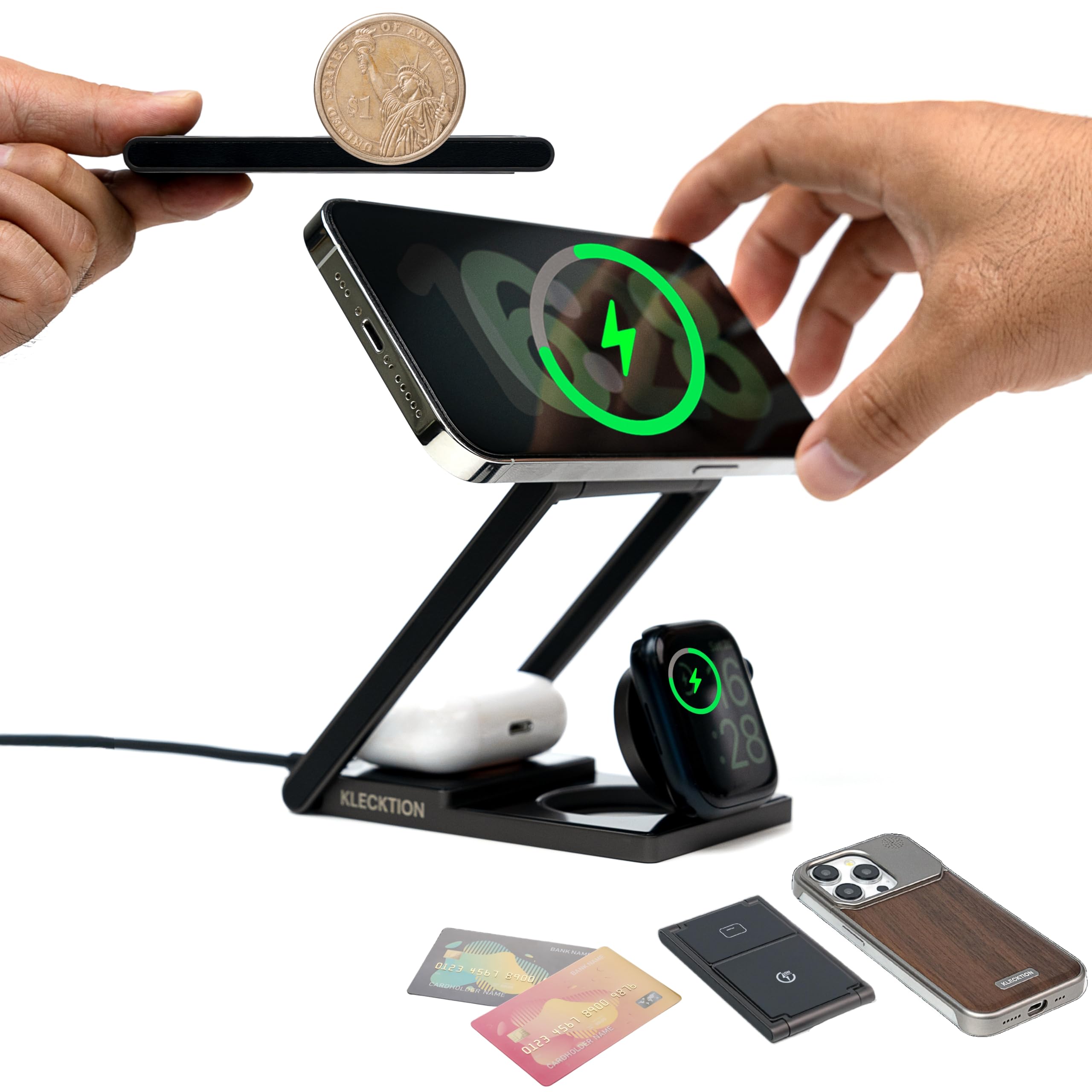 3 in 1 Wireless Charging Station iPhone 16 15 14 15W Fast Charging Station for Multiple Devices Adjustable Angle Foldable 8.8oz Travel Charging Stand for iPhone AirPods Apple Watch Men Women Gift