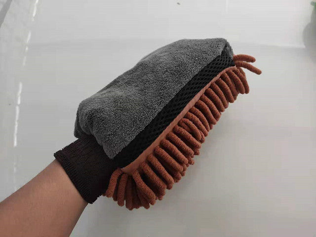 Single-Sided Coral Chenille Foam Car Cleaning Gloves (Bear Paw)